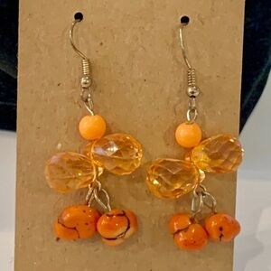 💐5/25 natural orange stone bead faceted teardrop glass bead dangle statement